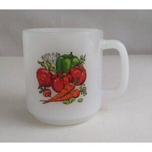 Vintage 1970s Glasbake Vegetable Garden Harvest White Milk 3.5" Coffee Cup